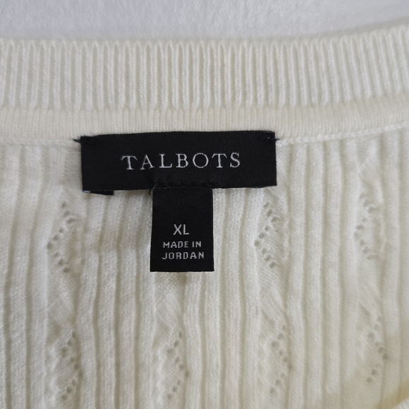 Talbots Lightweight Cream Cable Knit Sweater Sheer Metallic Striped Sleeves XL - Picture 5 of 8